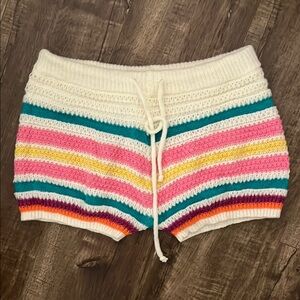Colorful Striped Knit Women's Shorts